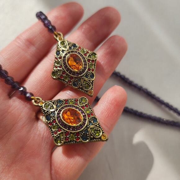 HEIDI DAUS Long Purple Crystal Beaded Lariat Necklace Retired $259 Layering - Picture 10 of 10